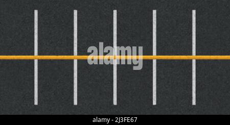 Blick von oben auf die Parkplätze auf der Stadtstraße oder in der Tiefgarage. Vektor-Hintergrund des leeren Parkplatzes mit weißen und gelben Linien Straßenmarkierung auf schwarzem A Stock Vektor