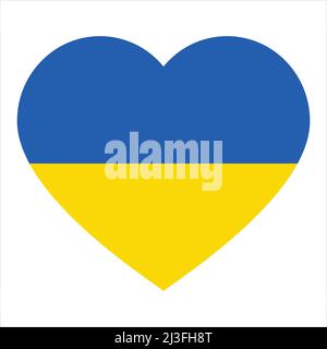 Symbol der Ukraine-Flagge in Form eines Herzens auf Weiß isoliert. Ukrainisches Symbol, Symbol, Schaltfläche Stockfoto