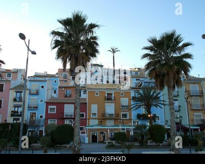 Aldea de Villajoyosa, gelegen, Provinz Alicante, Mittelmeerküste, Costa Blanca, Valencianische Gemeinschaft, in Spanien. Horizontale Fotografie. Stockfoto