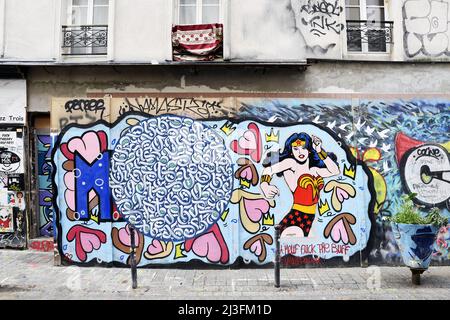 Street Art - rue Dénoyez - Paris 20. - Frankreich Stockfoto