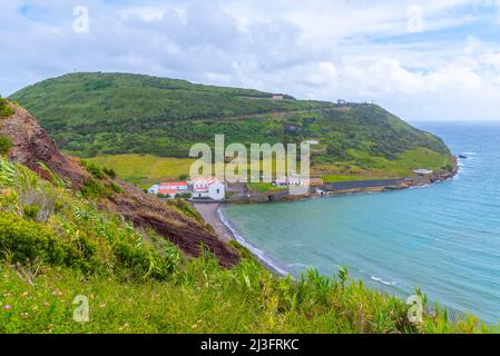 Porto Pim Strand auf der Insel Faial in Portugal. Stockfoto