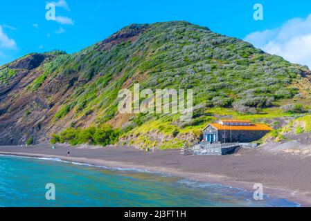 Porto Pim Strand auf der Insel Faial in Portugal. Stockfoto
