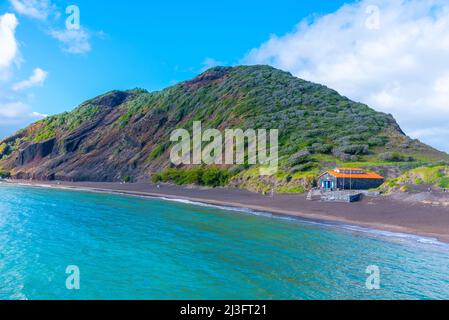 Porto Pim Strand auf der Insel Faial in Portugal. Stockfoto