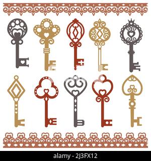 Satz von Vintage-Tasten, Farbe Vektor-Illustration flach Stock Vektor