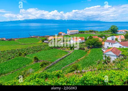 Portal Village auf der Insel Sao Jorge in Portugal. Stockfoto