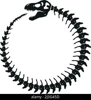 Dinosaurier-Skelett als Ouroboros Infinity-Symbol - schwarz auf weiß Stock Vektor