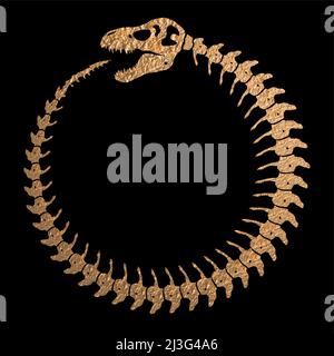 Dinosaurier-Skelett als Ouroboros Infinity Symbol - Raw Gold Textur Stock Vektor