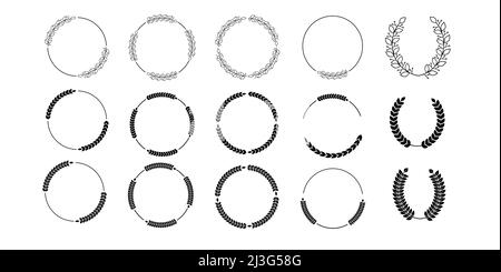 Set aus schwarzen kreisförmigen Blattlaus Lorbeer Zweigen.Lorbeerkranz.Silhouette Lorbeerkranz. Stock Vektor