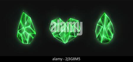 Realistische Kristalle Set, grün leuchtende Edelsteine-Sammlung Stock Vektor
