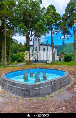 Sao Nicolau Kirche in Sete Cidades Stadt in Sao Miguel, Portugal. Stockfoto