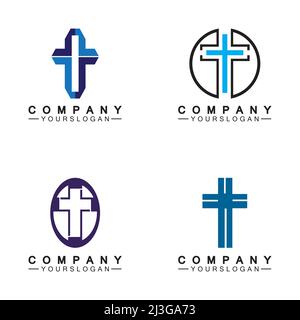 Kirchenlogo.Illustration eines modernen, sauberen Kirchenkreuzes für ein modernes Kirchenzeichen.Ikone des christlichen Kreuzes. Zeichen der katholischen, religiösen und orthodoxen Stock Vektor