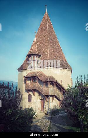 Sighisoara Bootmakers Turm der mittelalterlichen befestigten Stadt, Rumänien Stockfoto