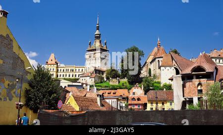 Sighisoara Panorama der mittelalterlichen befestigten Stadt, Rumänien Stockfoto
