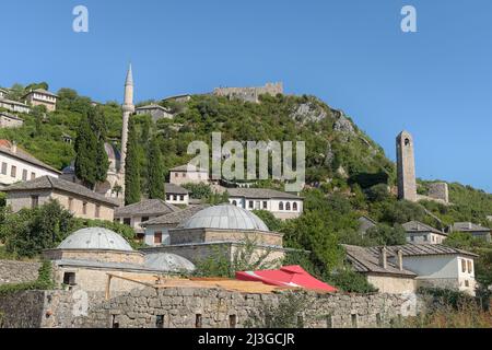 Sehen Sie die mittelalterliche befestigte Stadt Pocitelj, Bosnien und Hezegovina Stockfoto