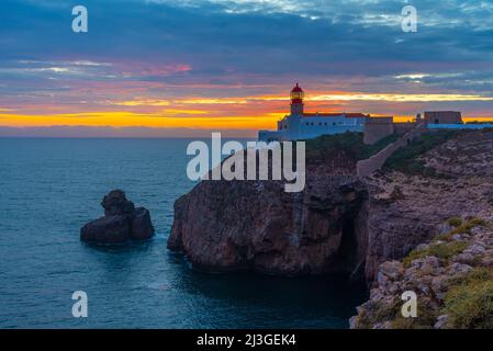 Cabo de Sao Vicente bei Sonnenuntergang in Portugal. Stockfoto