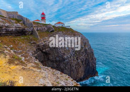 Cabo de Sao Vicente bei Sonnenuntergang in Portugal. Stockfoto