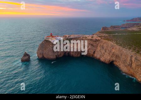 Cabo de Sao Vicente bei Sonnenuntergang in Portugal. Stockfoto