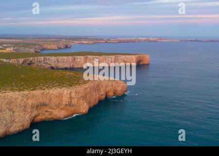 Cabo de Sao Vicente bei Sonnenuntergang in Portugal. Stockfoto