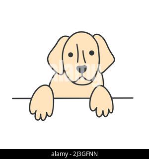 Schnauze labrador Doodle Stil isolierte Vektor-Illustration. Der Hund legt seine Pfoten auf den Tisch. Niedliches Haustier für Erwachsene Stock Vektor