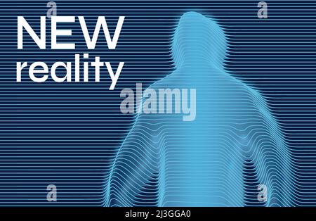 Verzerrte Linien futuristische Illustration für Künstliche Intelligenz, Roboter, VR (Virtual Reality) Konzept. Stock Vektor