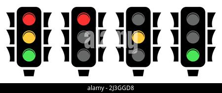 Ampelsymbole. Ampelsymbol mit roten, gelben und grünen Signalen. Vektordarstellung auf weißem Hintergrund isoliert Stock Vektor