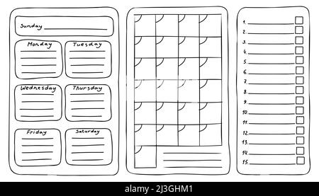 Aufzählungsjournal. Vorlage für täglichen wöchentlichen monatlichen Planer. Vektor-Ziele leeres Blatt Stock Vektor