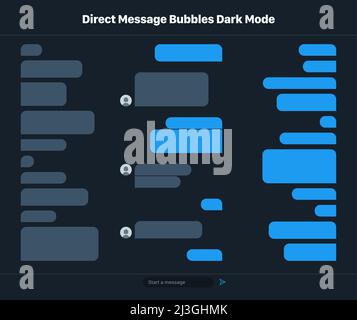 Vektordarstellung von verschiedenen Größen von Blasen bei Direktnachrichten im Dunkelmodus Stock Vektor