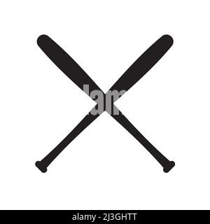 Vektor schwarz flach gekreuzt Baseballschläger Silhouette isoliert auf weißem Hintergrund Stock Vektor