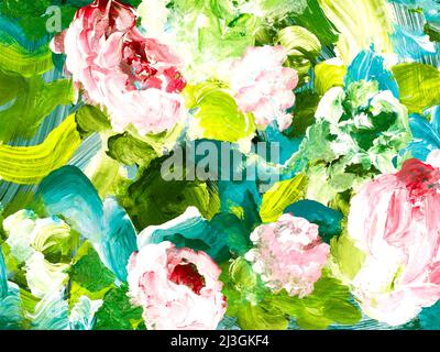Abstrakte Blumen, Kunstmalerei, kreative handbemalte Hintergrund, Pinsel Textur, Acrylmalerei. Moderne Kunst. Zeitgenössische Kunst Stockfoto