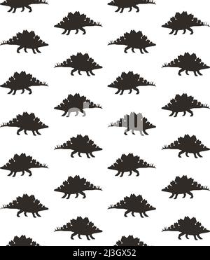 Vektor nahtlose Muster der schwarzen Stegosaurus Dinosaurier Silhouette auf weißem Hintergrund isoliert Stock Vektor