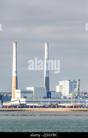 Frankreich, Calvados (14), Cricqueboeuf, in der Nähe von Villerville, thermisches Kraftwerk, Der Kohlebetrieb, der von EDF betrieben wird, wurde im März 2021 geschlossen Stockfoto