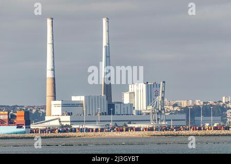 Frankreich, Calvados (14), Cricqueboeuf, in der Nähe von Villerville, thermisches Kraftwerk, Der Kohlebetrieb, der von EDF betrieben wird, wurde im März 2021 geschlossen Stockfoto