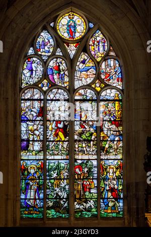 Frankreich, Normandie, Eure, Vallée de La Risle, Pont-Audemer, bezeichnet die schönsten Umwege Frankreichs, genannt das kleine Venedig der Normandie, Buntglasfenster in der Kirche Saint-Ouen (16.. Jahrhundert) Stockfoto