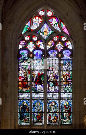 Frankreich, Normandie, Eure, Vallée de La Risle, Pont-Audemer, bezeichnet die schönsten Umwege Frankreichs, genannt das kleine Venedig der Normandie, Buntglasfenster in der Kirche Saint-Ouen (16.. Jahrhundert) Stockfoto