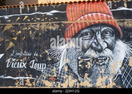 Frankreich, Herault, Sete, das Quartier Haut, Fresko des Künstlers Swed Oner Stockfoto