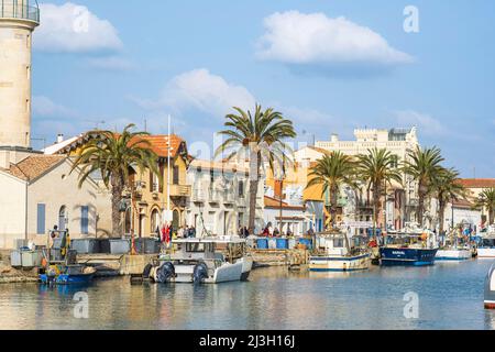 Frankreich, Gard, Le Grau-du-ROI, der Kanal und Quai General de Gaulle Stockfoto