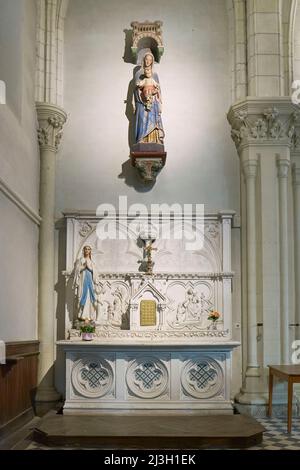 Frankreich, Loire-Atlantique (44), Parc Naturel Régional de Brière, La Chapelle-des-Marais, l'église Notre-Dame-de-Toutes-aides, autel secondaire dédié à Notre-Dame/Frankreich, Loire Atlantique, regionaler Naturpark Briere, La Chapelle des Marais, Kirche Notre Dame de Toutes aides, sekundärer Altar, der Muttergottes gewidmet Stockfoto