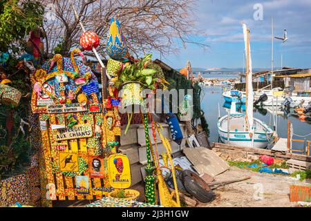 Frankreich, Herault, Sete, La Pointe Courte, legendäres Fischereigebiet am Ufer des Etang de Thau, Josian Izoirds Hütte Stockfoto