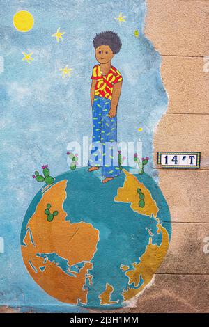 Frankreich, Herault, Sete, Wandgemälde Le Petit Prince von der Künstlerin Rivette Stockfoto