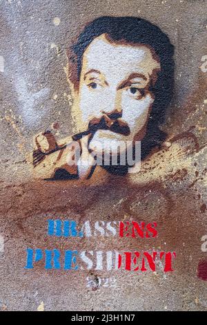 Frankreich, Herault, Sete, Wandgemälde Georges Brassens Président in der Straße von Tunis Stockfoto