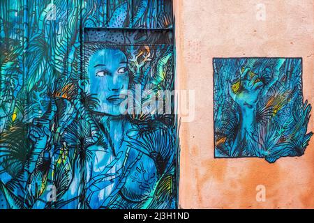 France, Herault, Sete, Wandgemälde Exubérances Exotiques des Künstlers Gebrael Hassan Stockfoto