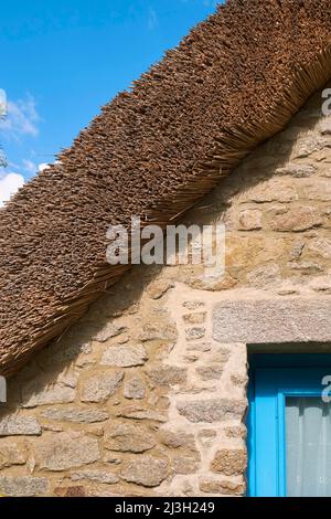 Frankreich, Loire Atlantique, regionaler Naturpark Briere, Saint Lyphard, Dorf Kerhinet, typisches Strohdachhaus Stockfoto