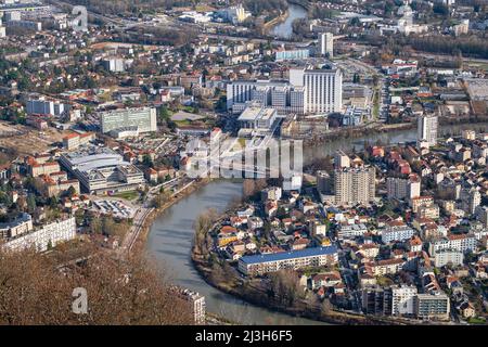 Frankreich, Isere, Grenoble, Chartreuse-Massiv, Panorama über die Stadt vom Mont Jalla (alt : 634m) Stockfoto