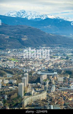 Frankreich, Isere, Grenoble, Chartreuse-Massiv, Panorama über die Stadt vom Mont Jalla (alt : 634m) Stockfoto