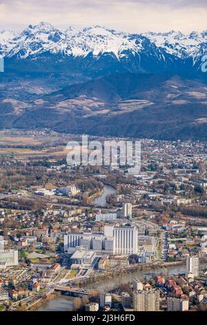 Frankreich, Isere, Grenoble, Chartreuse-Massiv, Panorama über die Stadt vom Mont Jalla (alt : 634m) Stockfoto