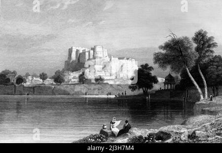 'Shuhur, - Jeypore', 1834. Fort in Jaipur, Indien - vielleicht Shergarh Fort. Aus „Views in India, China and on the Shores of the Red Sea, Vol. I“. [Fisher, Son &amp; Co., London, 1835] Stockfoto