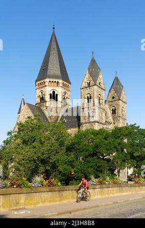 Frankreich, Moselle, Metz, die Insel Petit Saulcy und der Tempel Neuf werden auch als Eglise des allemands (Neuer Tempel oder Kirche der Deutschen) bezeichnet und reformierten Prostestant-Schrein Stockfoto