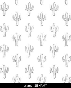 Vektor nahtloses Muster von Hand gezeichneten Doodle Skizze umreißen Kaktus isoliert auf weißem Hintergrund Stock Vektor
