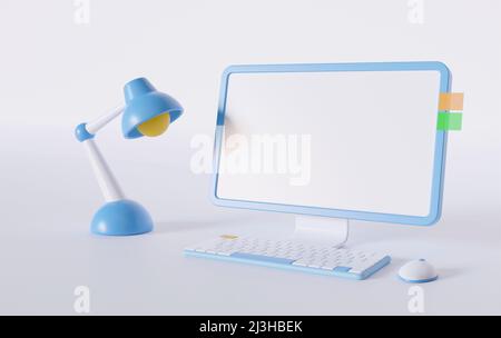 Arbeitsbereich mit Computer 3D Render Stockfoto