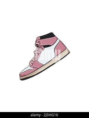 Rosa Sneaker mit hohem Oberteil für Damen – weißer Hintergrund Stockfoto